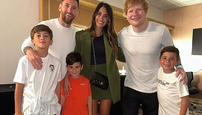 خانواده مسی بعد از خداحافظی از مسابقه حذفی MLS بعدازظهر را با اد شیران به اشتراک می‌گذارند